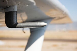 Close-up of a Pitot tube on an airplane.