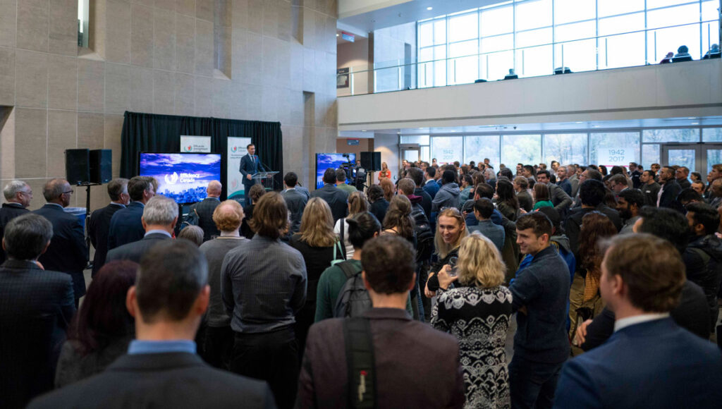 Honourable Bill Morneau, Minister of Finance, speaks to a crowd at the launch of Efficiency Canada in the fall of 2018.