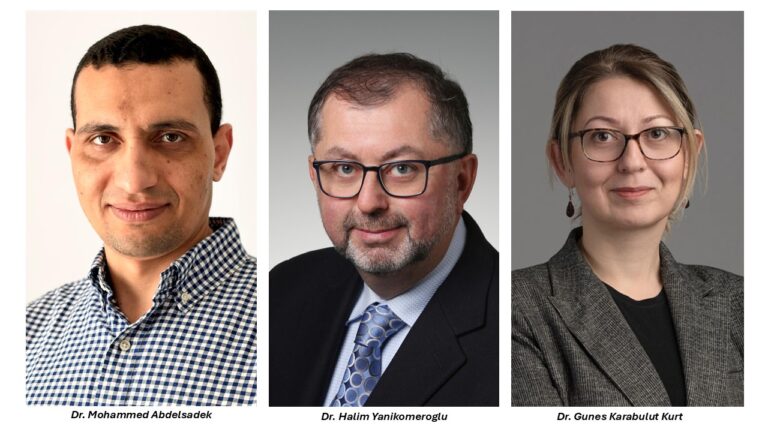 Headshots of Mohammed Abdelsadek, Halim Yanikomerglou and Gunes Karabulut Kurt
