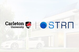 Carleton and STRN logo overlaid on an image of an eco-friendly home