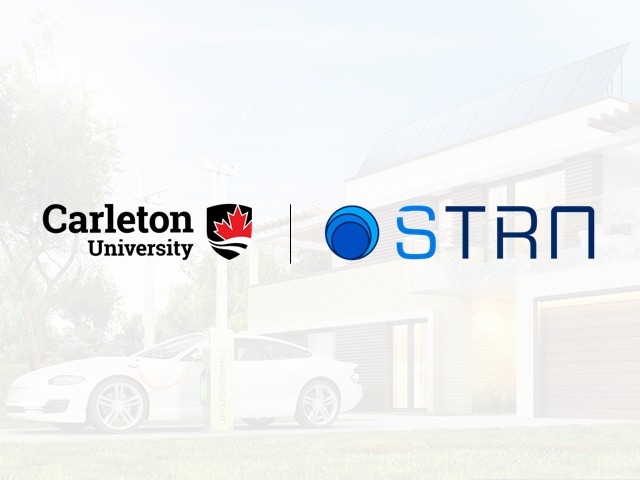 Carleton and STRN logo overlaid on an image of an eco-friendly home