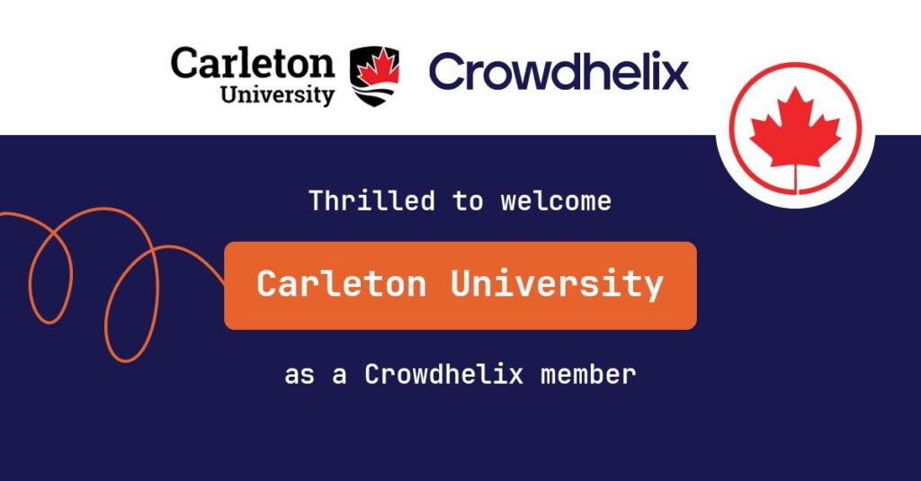 Text: Thrilled to welcome Carleton University as a Crowdhelix member.