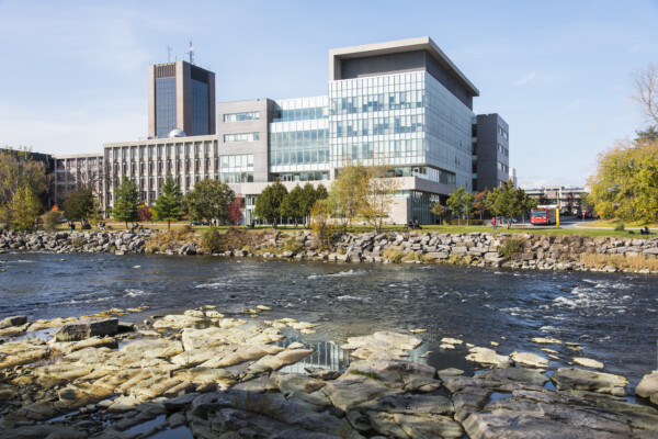 View of campus from across the river