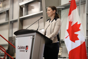 Cynthia Cruickshank, CABER’s lead researcher, addresses attendees of the facility opening event