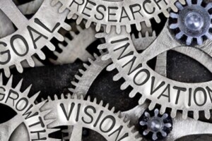 cogs and gears saying innovation and research
