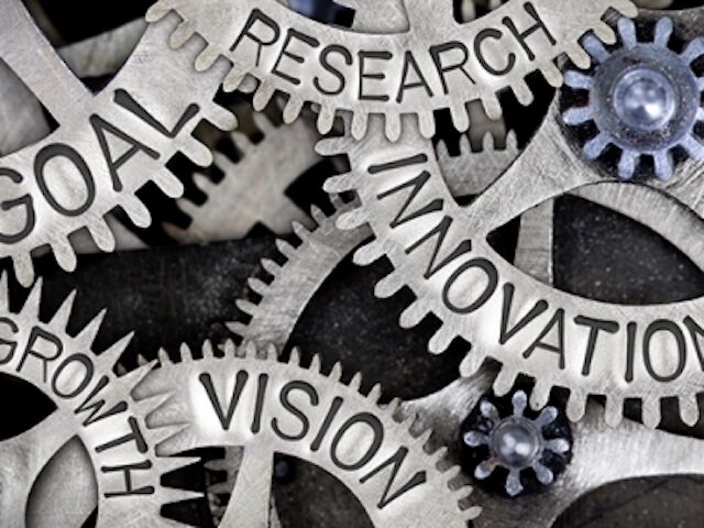 cogs and gears saying innovation and research